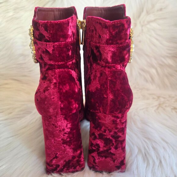 NEW JESSICA SIMPSON Embellished Buckle Crushed Velvet Block-Heel Booties Size 8 - Picture 7 of 13